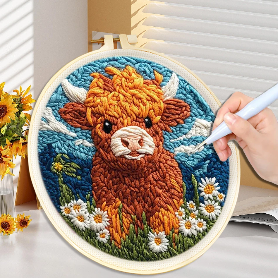 

DIY Punch Needle Embroidery Starter Kit for Beginners Cute Cartoon Animal DIY kit Embroidery Frame Needle Sewing Art Unique Gift