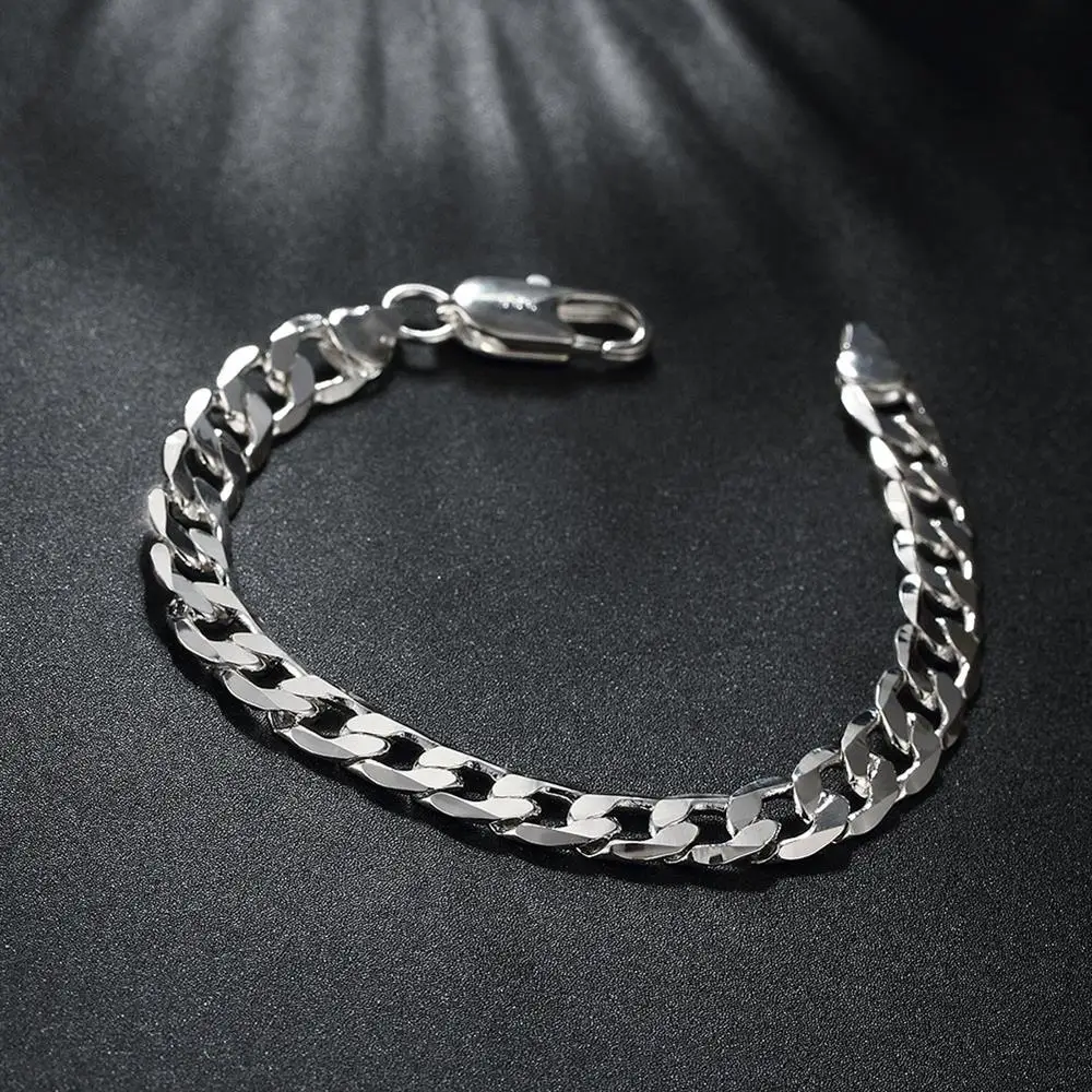 Factory direct fashion 925 Sterling Silver Bracelet for man woman 8MM geometric side chain Luxury jewelry Wedding party gifts