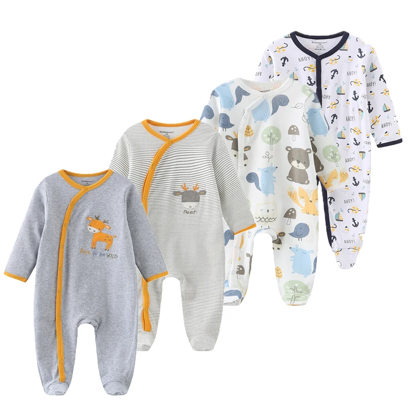 4Pcs/Lot Baby Unisex Rompers Cartoon Cotton Newborn Boy Girl Full Sleeve Jumpsuitss Spring Autumn Infant Onesies Clothing Set