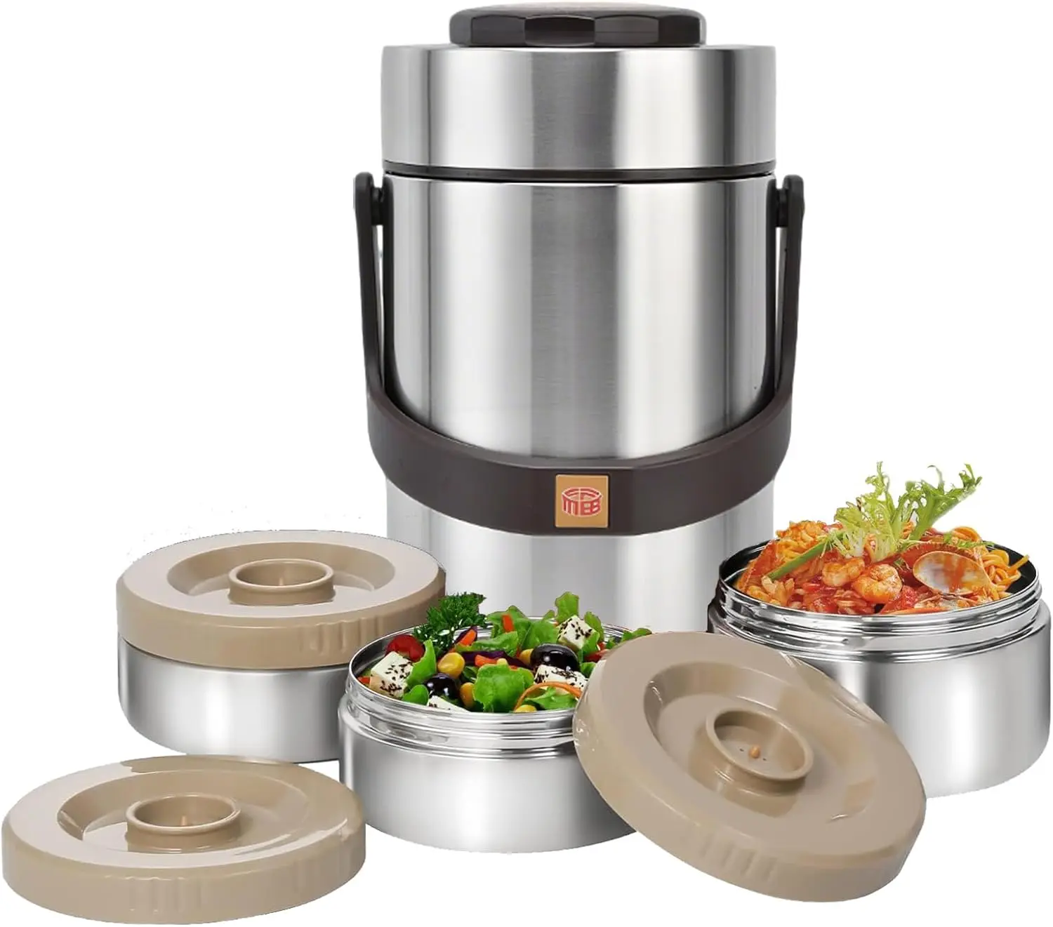 Vakuumisolierter Lebensmittelbehälter-Set mit 3 Stapelbaren Fächern, Auslaufsichere Edelstahl-Thermo-Lunchbox für Warme Speisen