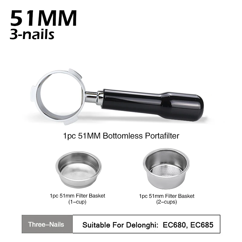 Koffie Bodemloze Filterhouder 51mm Naakt Voor Delonghi EC680 EC685 EC200 Filter Mand Espressomachine Accessoires Barista Gereedschap