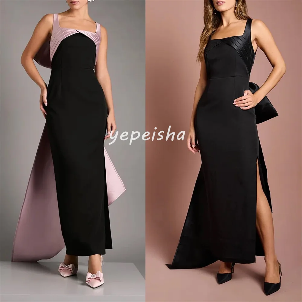 Customized Fashion Exquisite Jersey Draped Bow Pleat Straight Square Neck Midi Dresses Bespoke Occasion Dresses Sizes Available