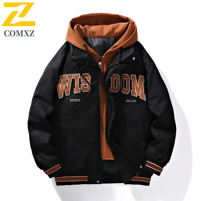 COMXZ Men's Down Jacket Premium Fake Two-Piece Design Travel Trip Camping Outing Cotton Padded Jacket Thick Warm Winter Padding
