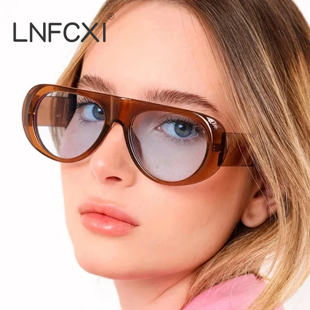 LNFCXI Ins Popular Fashion Pilot Women Sunglasses Retro Green Blue Shades UV400 Men Trending Wide Legs Sun Glasses