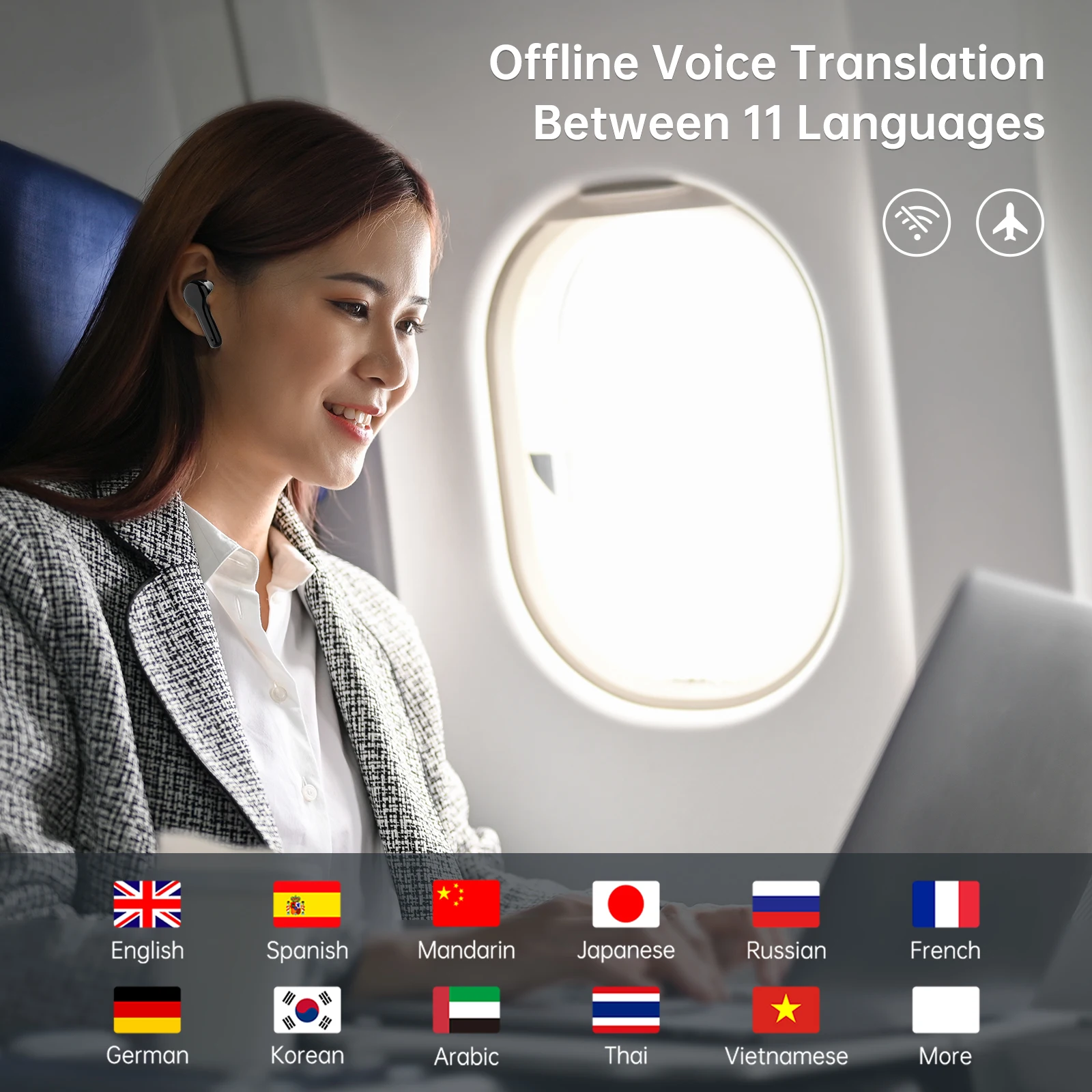 Wooask M6 Translator Earbuds,Two Way Instant Voice Translator Device,144 Languages and 11 Offline Packs,for Travel Business