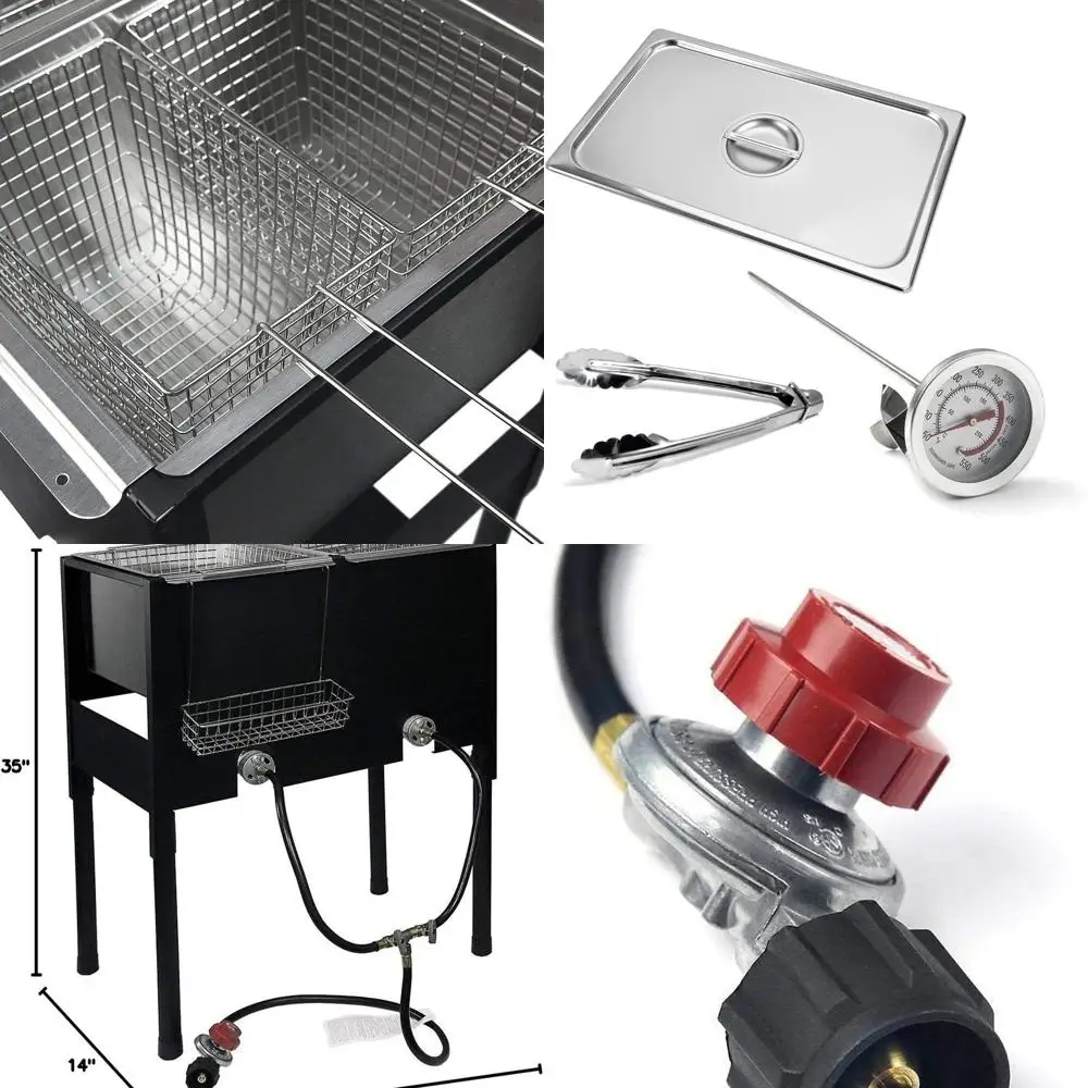 

Stainless Steel Triple Basket Propane Fryer - Heavy Duty Outdoor Cooking Cart for Fish and Chicken