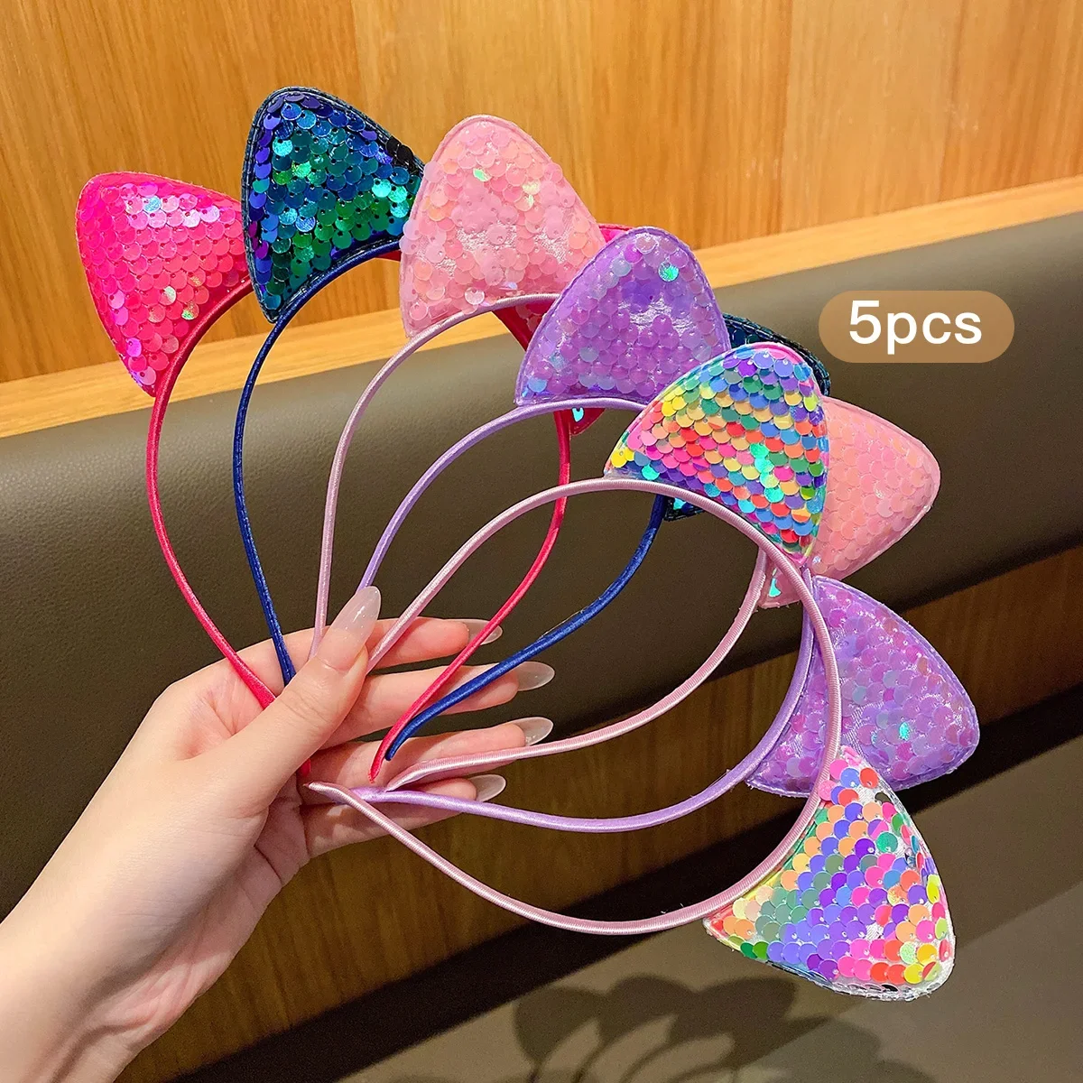 5 Farben Pailletten Katzenohren Haarband, Süßes Niedliches Haarband Tägliches Casual Haaraccessoire für Frauen und Mädchen – Detail 5