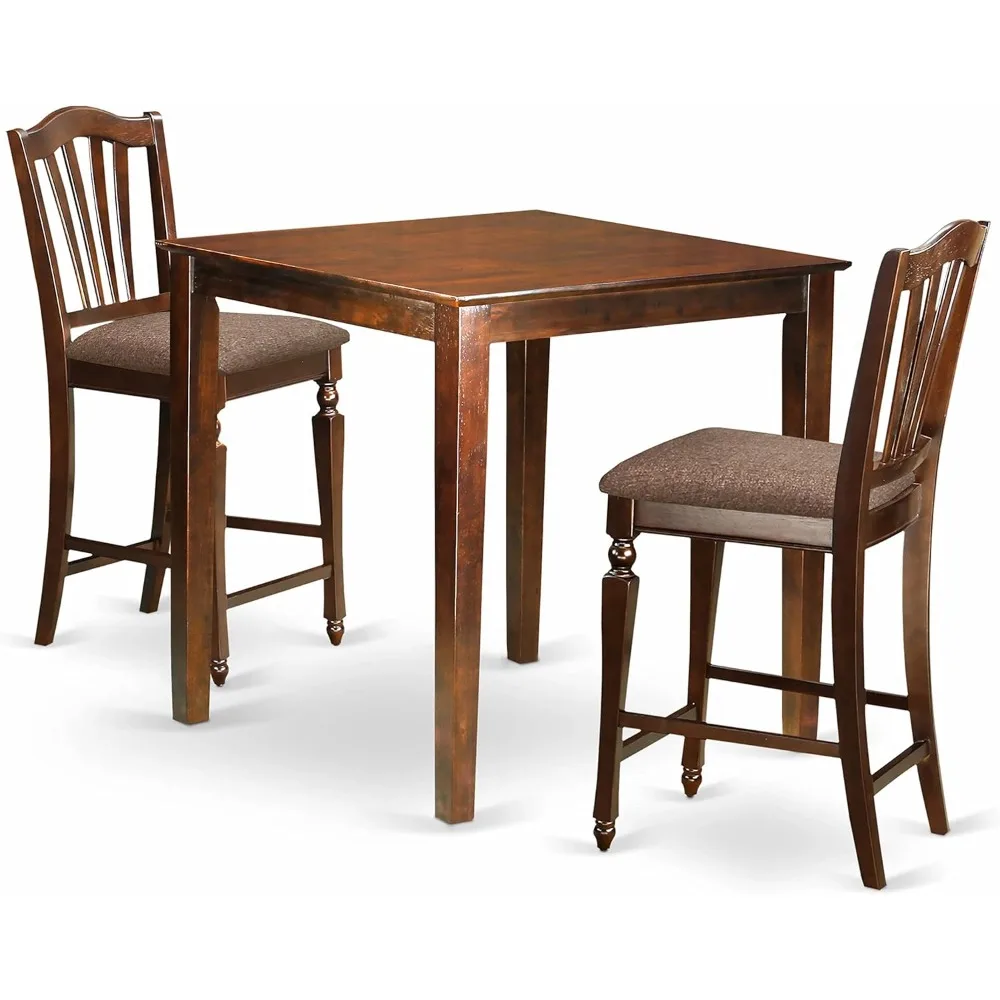 주방용 사각 펍 테이블과 린넨 의자 2개가 포함된 카운터 높이 식탁 세트
