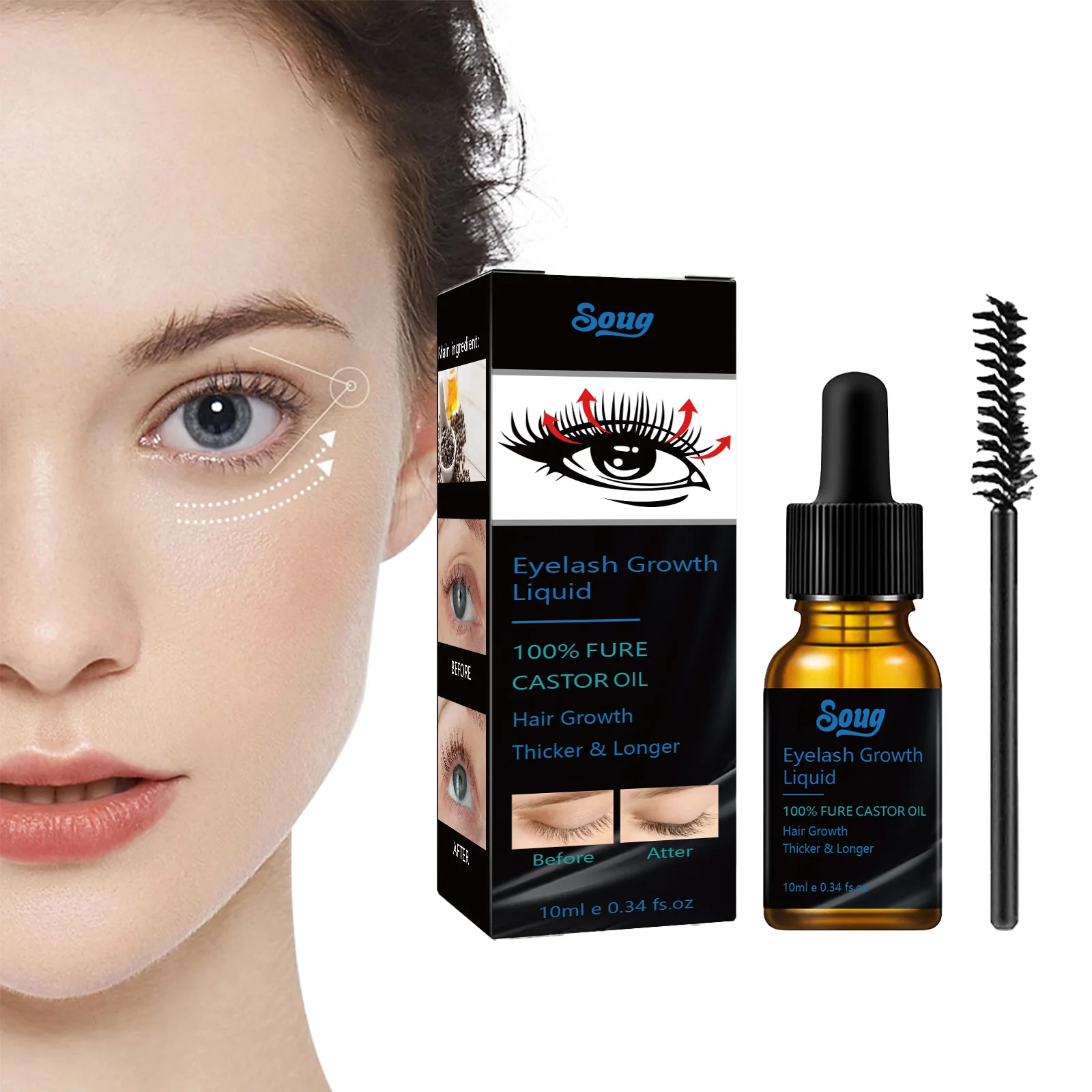 Pure Castor Oil Wimpergroei Serum - Hypoallergeen en oftalmoloog getest, voedende wimperolie voor gevoelige ogen