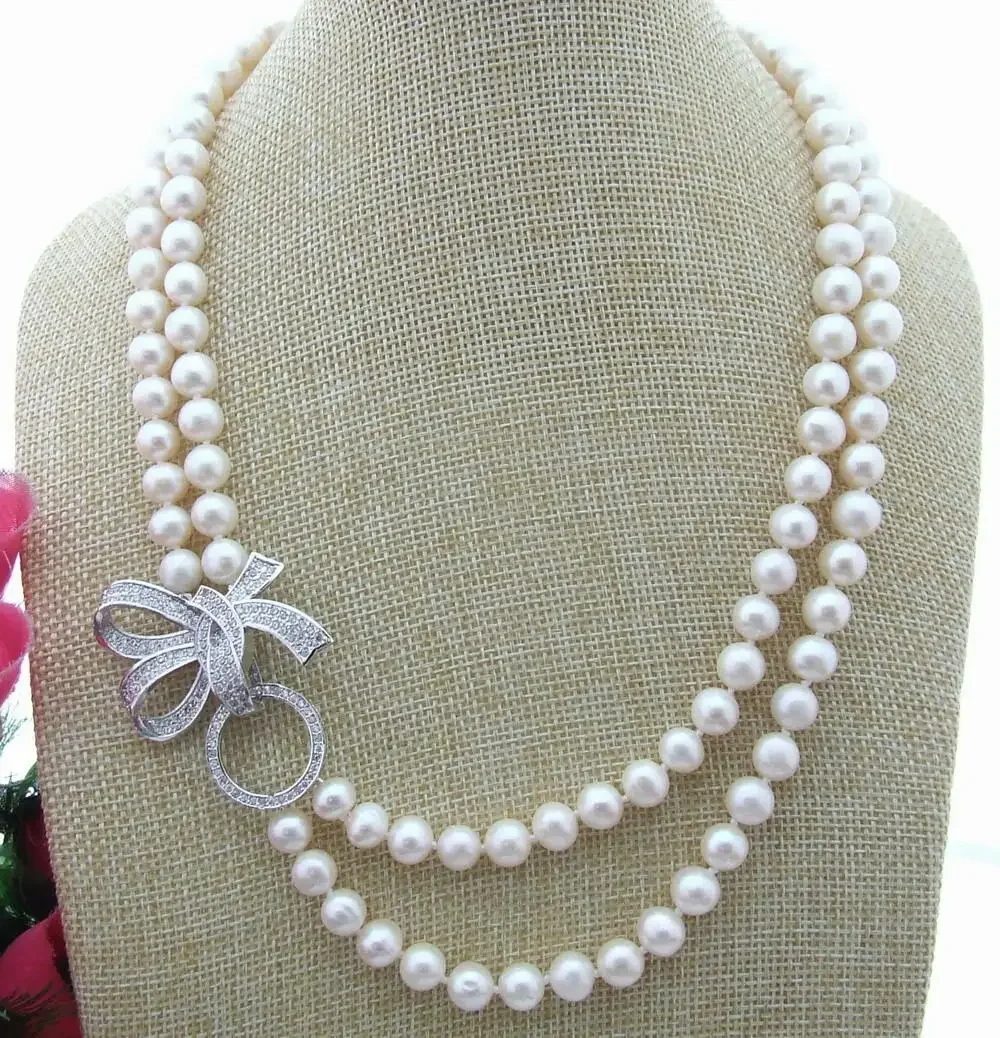 

2 Strands 7-8mm natural White freshwater Pearl Necklace