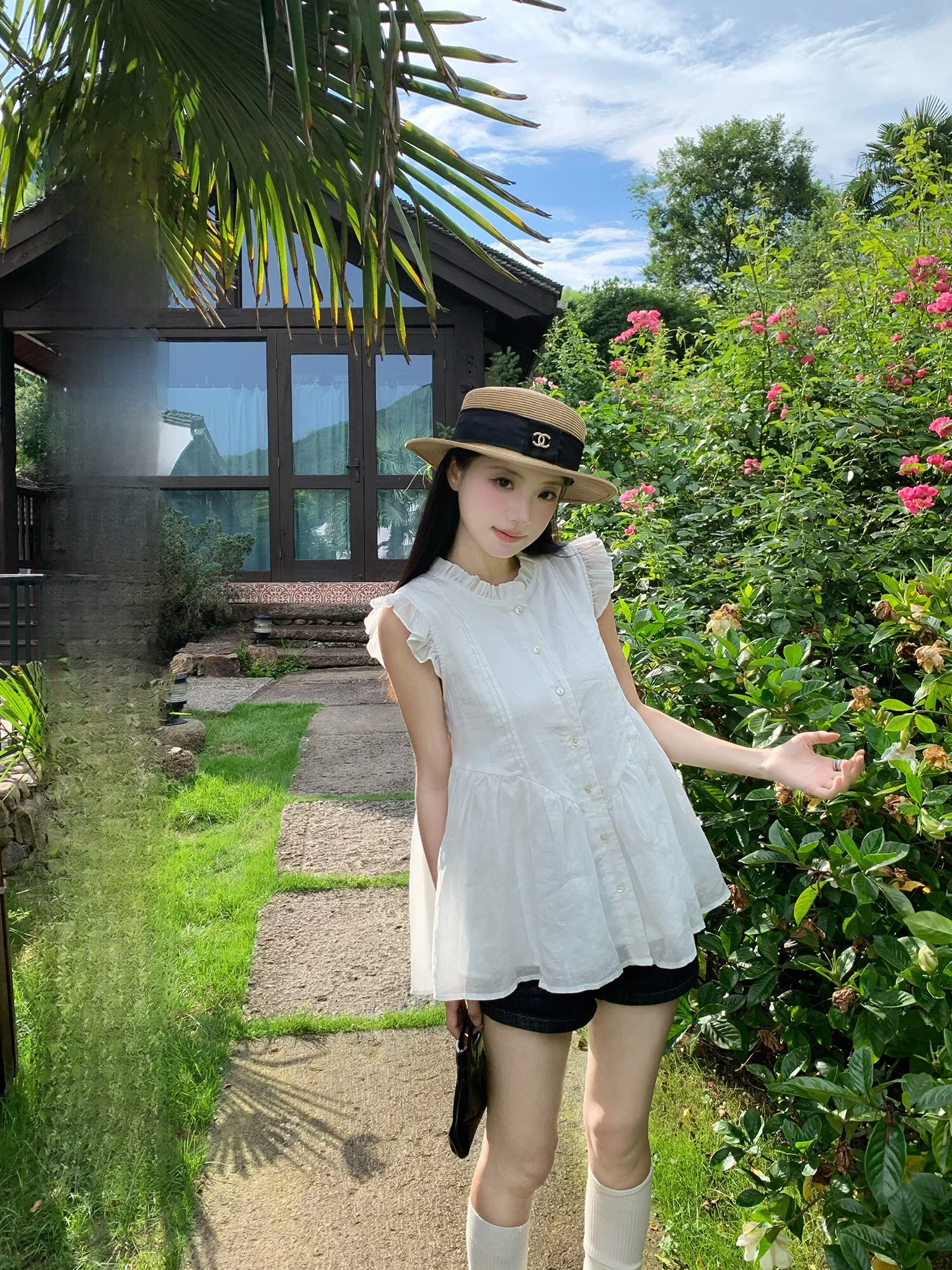 

Чисто-белая женская летняя футболка из лиоцелла с дизайнерским акцентом, топ с коротким рукавом, Yuzu Qi Commute Sle Other F...