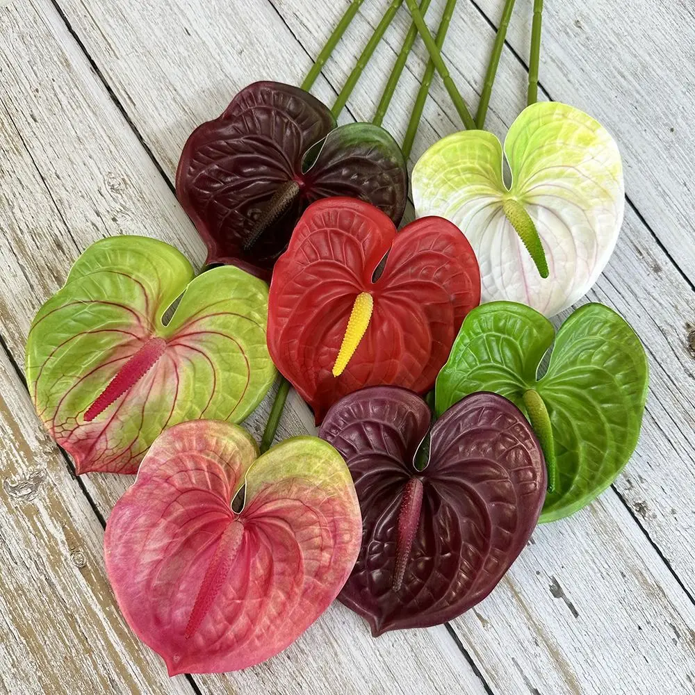 NEUE Mehrfarbige Künstliche Kleine Anthurium Weiche Gummi 60 cm Faux Rote Palm Foto Requisiten Real Touch Gefälschte Blume DIY Zubehör