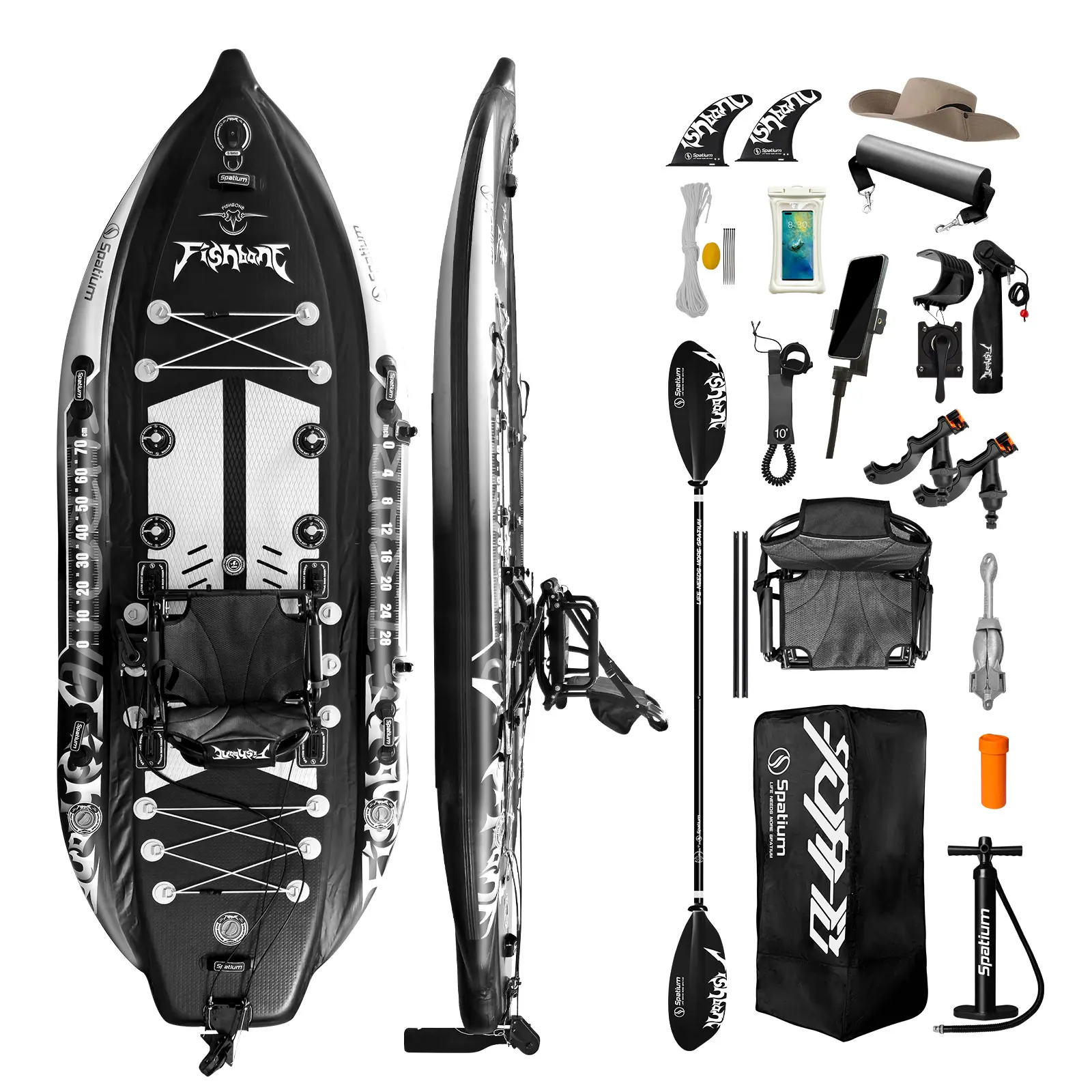 Kayak de Pesca Spatium, Tabla de Paddle Surf Inflable, Tabla de Paddle Surf de Pie, 11'*48'*6', Bote de Pesca con Asiento Giratorio