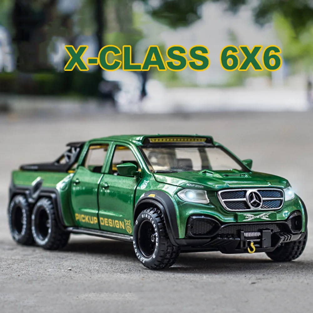 1:28 X-Class Exy 6x6 F150 6x6 Model Cars Alloy Diecast Toy Pull Back Pickup Truck Sound Light Off Road Vehicle Boy Birthday Gift
