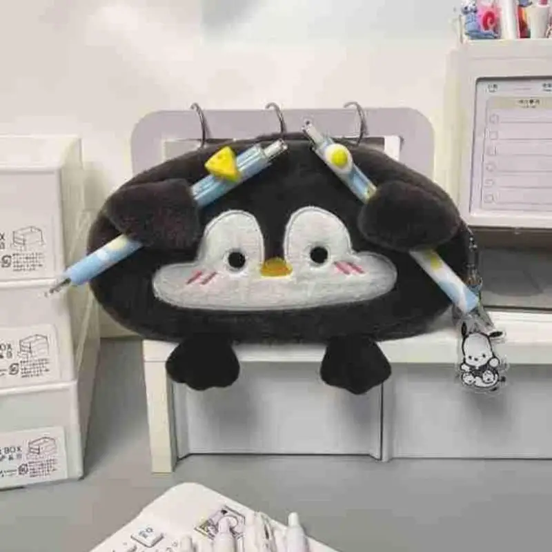Lindo pingüino pequeño de dibujos animados de gran capacidad estuche de lápices de felpa material escolar bolsa de papelería