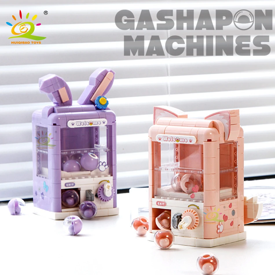 HUIQIBAO Girls DIY Fox/Rabbit Gashapon Game Machine MINI Building Blocks Set Decoration Model Bricks Toys for Children Adult