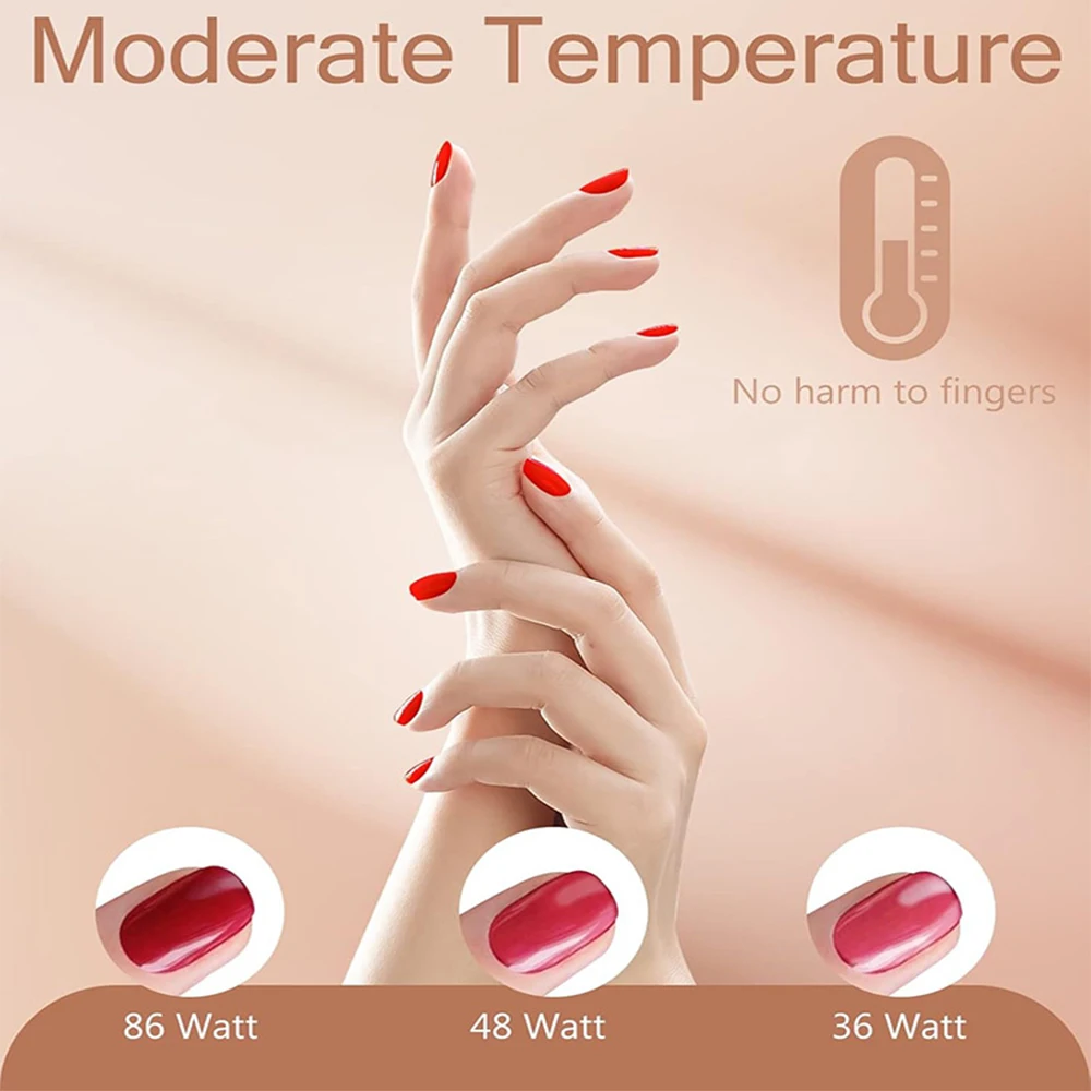 مجفف أظافر LED بالأشعة فوق البنفسجية 86 وات مع 39 خرزة و4 مؤقتات مصباح احترافي لمجفف معالجة طلاء الأظافر من جل مانيكير للمنزل والصالون