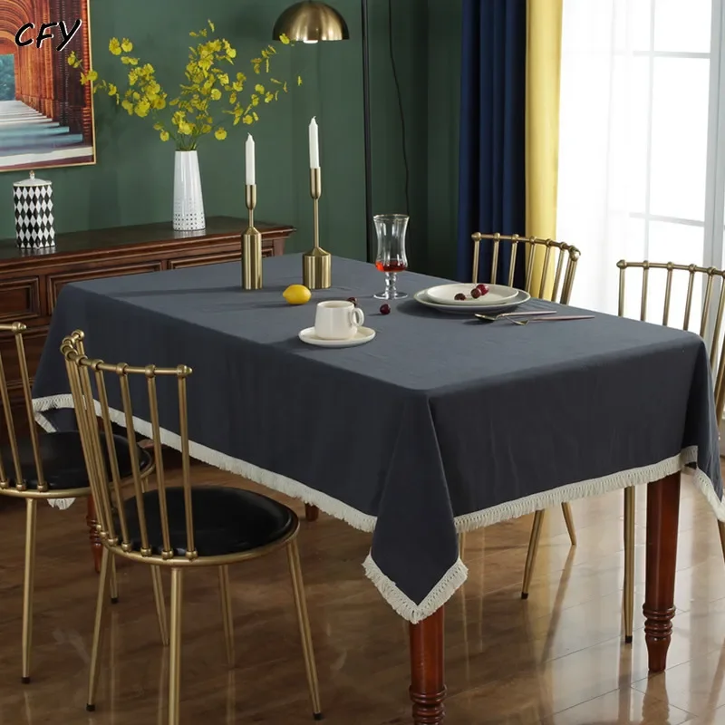 القطن الكتان الأمريكي الصلبة سميكة مع شرابة مستطيلة مفرش طاولة المطبخ الجدول خريطة منشفة مفرش المائدة عيد الميلاد الديكور #3