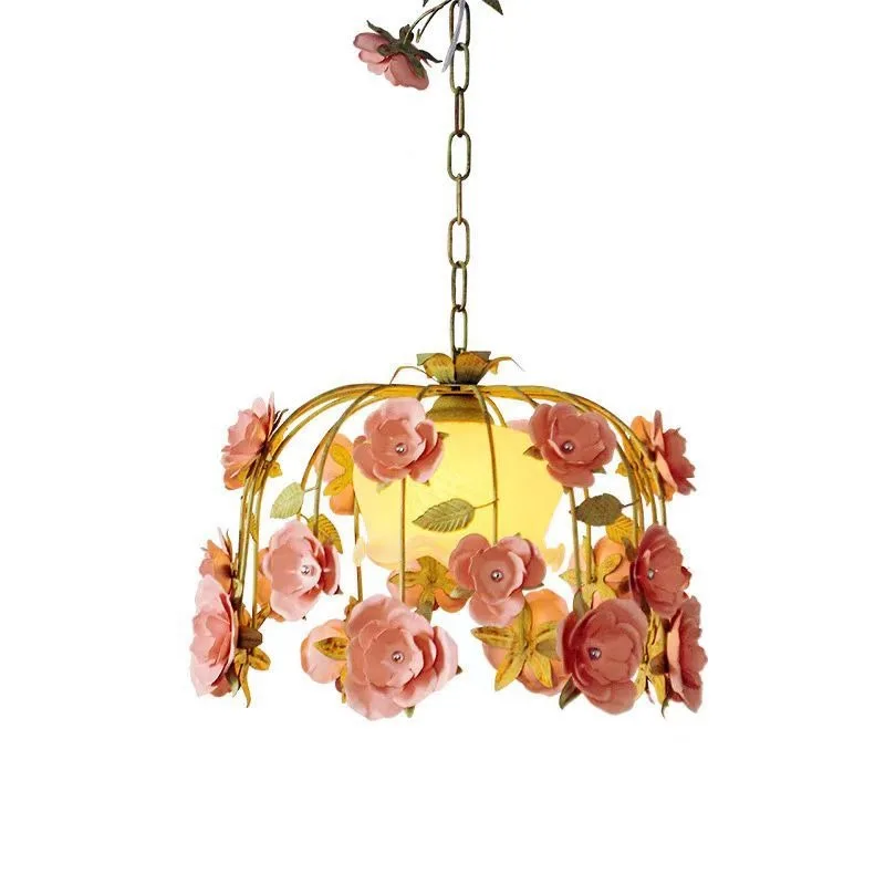

French retro chandelier bedroom light master bedroom American romantic rose plant dining room lamp