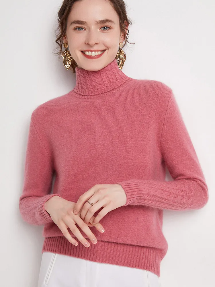 Women Turtleneck Sweater Autumn Winter Slim Basic Bottoming Pullover 100% Merino Wool Soft Cashmere Kniwear Thick Fashion Tops