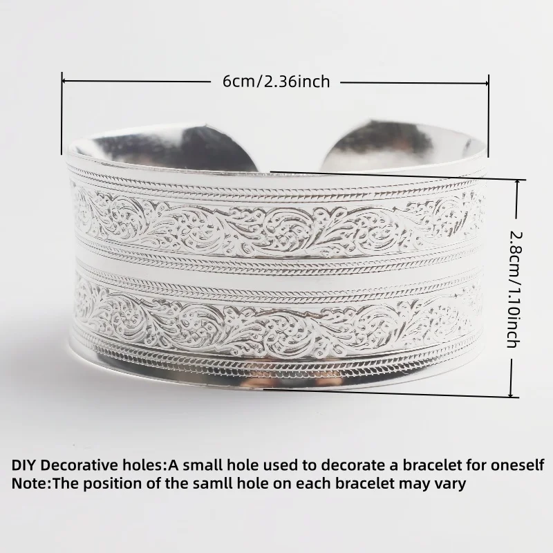 Modisches, silberfarbenes Tibet-Armreif-Armband für Damen, Boho-Ethno-Stil, Metall, geschnitzte Blumen, Zigeuner-, Stammes-, afghanischer und indischer Schmuck. – Detail 12