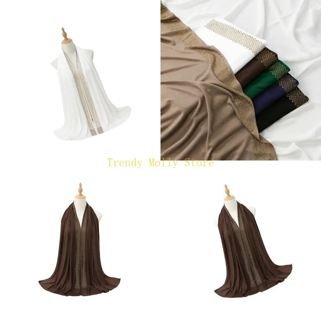 

N5KB Культурный шарф, женская шаль для различных оберток, головной убор из хлопчатобумажной ткани с блестящим акцентом