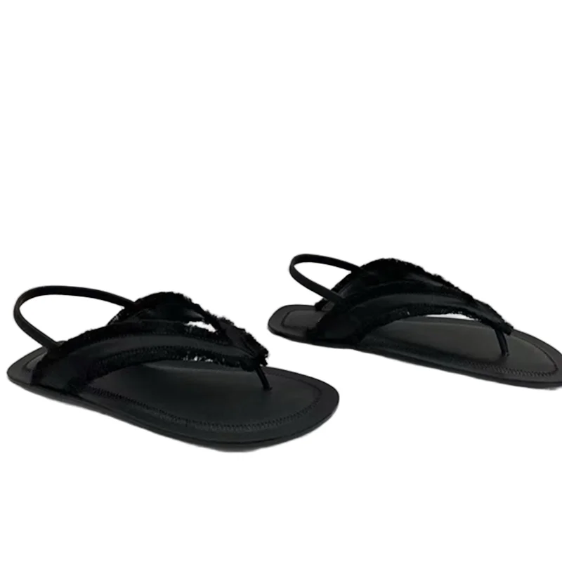 

Withered Minimalist Women's Flat Bottomed Silk Satin Sandals French Genuine Leather Handmade Sandals Shoes For Summer