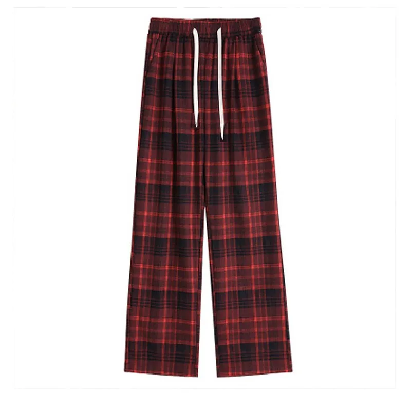 Plus size, Japanese plaid wide leg pants, fat mm straight leg pants, 3313