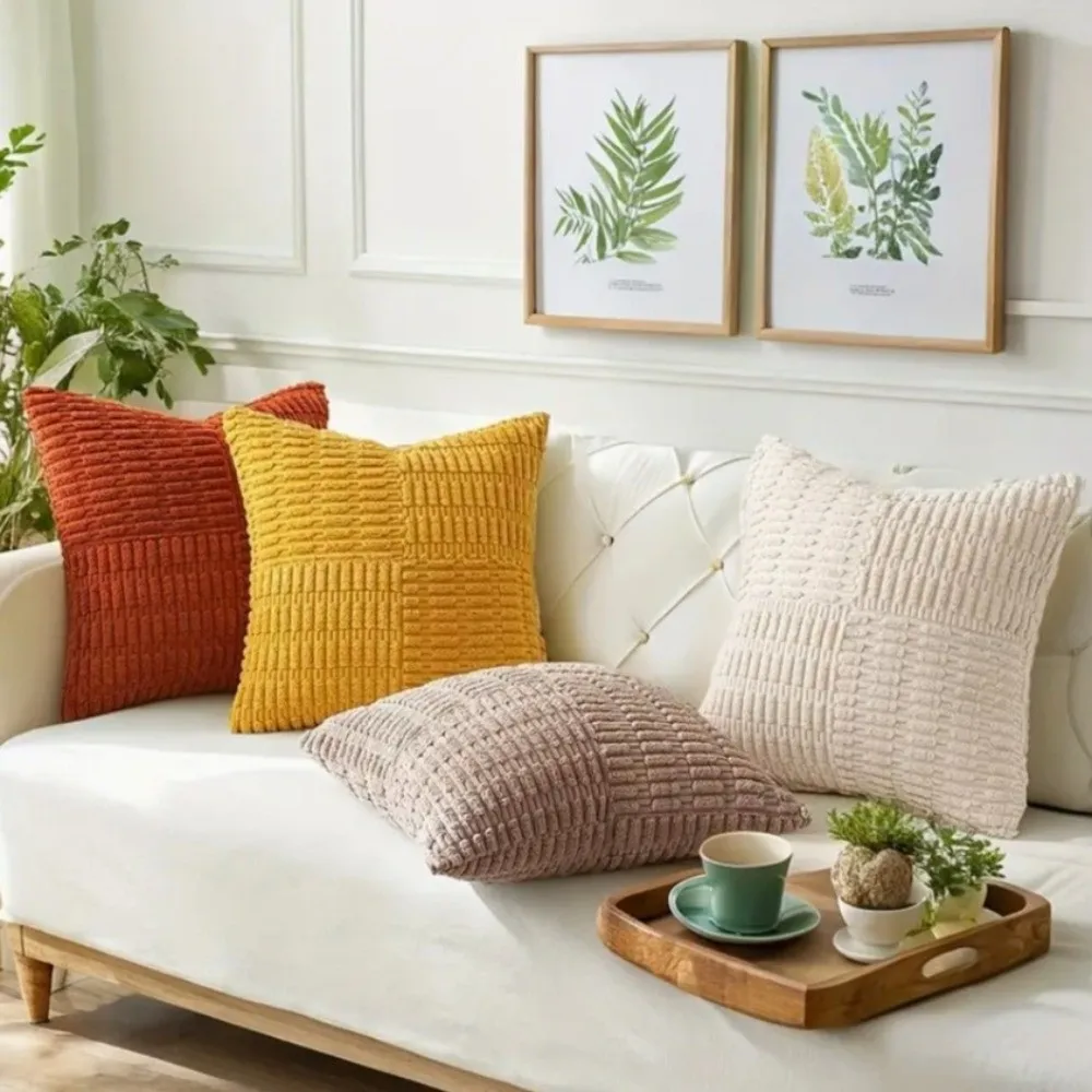 

Super Soft Corduroy Pillow Cover Textured Wear Resistant Plush Pillowcase Skin-friendly Solid Color Lumbar Pillow Cover