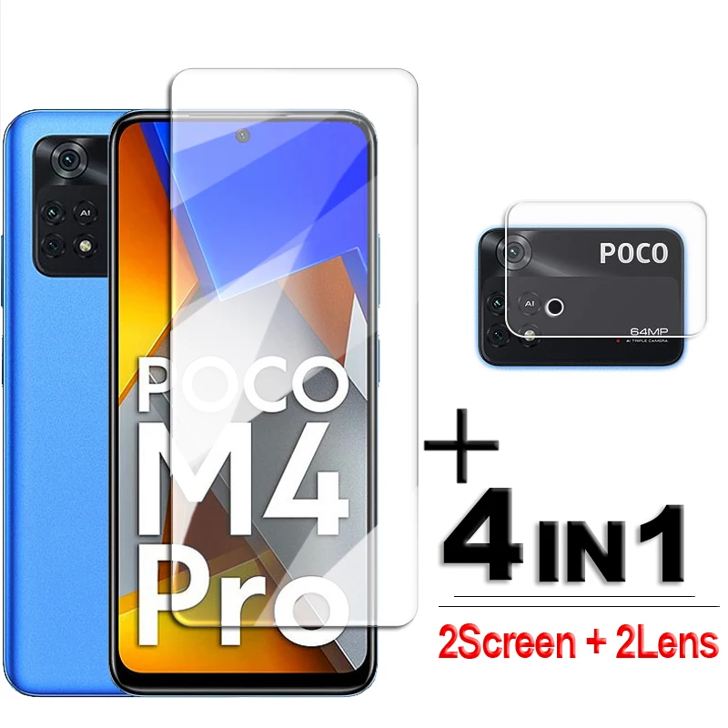 For POCO M4 Pro 4G Glass Full Glue Clear Screen Protector POCO M4 X4 Pro X4 GT M5s M5 Tempered Glass For POCO M4 Pro Lens Flim