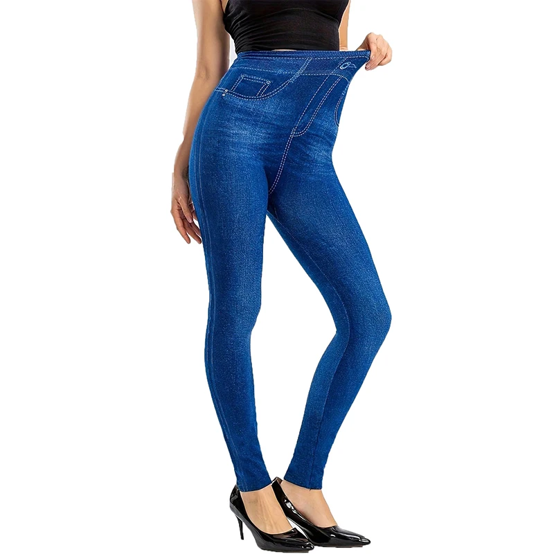 PD394 Flat WOMEN\'S Sexy Seamless Leggings with High Waist and Warm Imitation Denim High Elasticity Denim Tight Pants