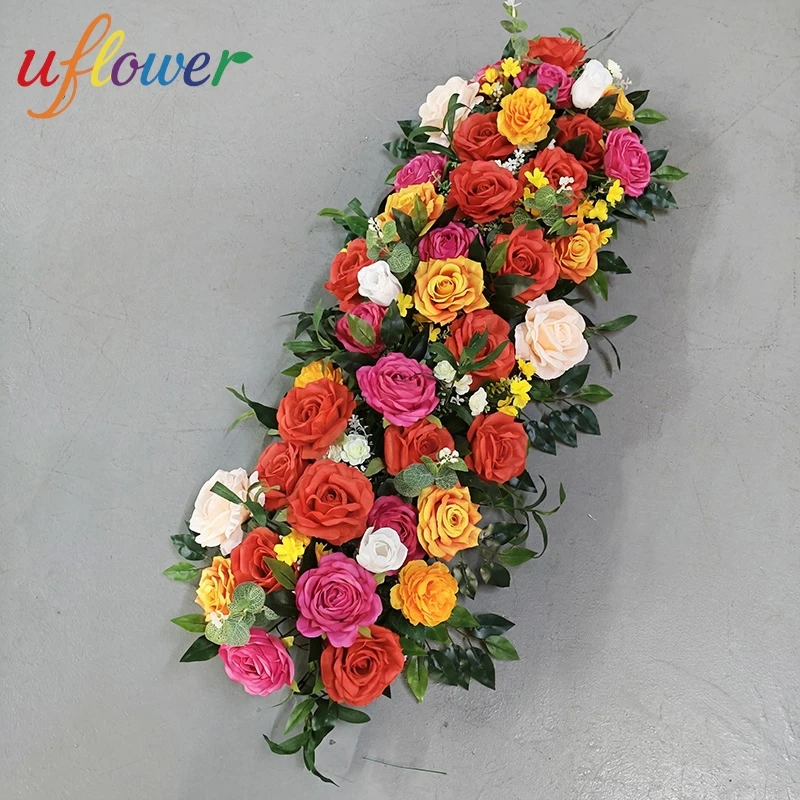 

Новая цветочная композиция Uflower 100x40 см: разноцветные розы и зелень, искусственные цветы для свадебных столов, декор для фона, реквизит для вечеринок