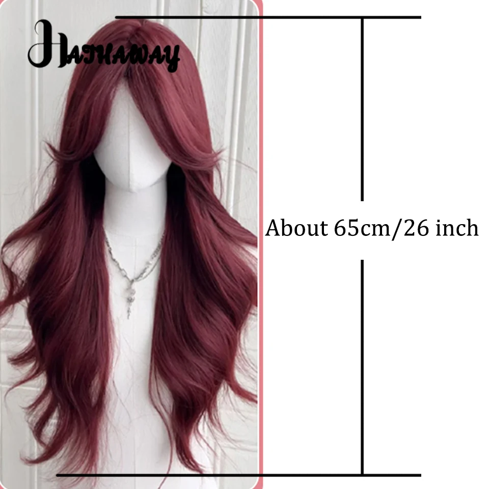 Peruca longa encaracolada vermelha para fêmea, chapelaria completa, ondas grandes glamourosas, Lolita Cosplay, natural, peruca inteira, desgaste diário, 26"