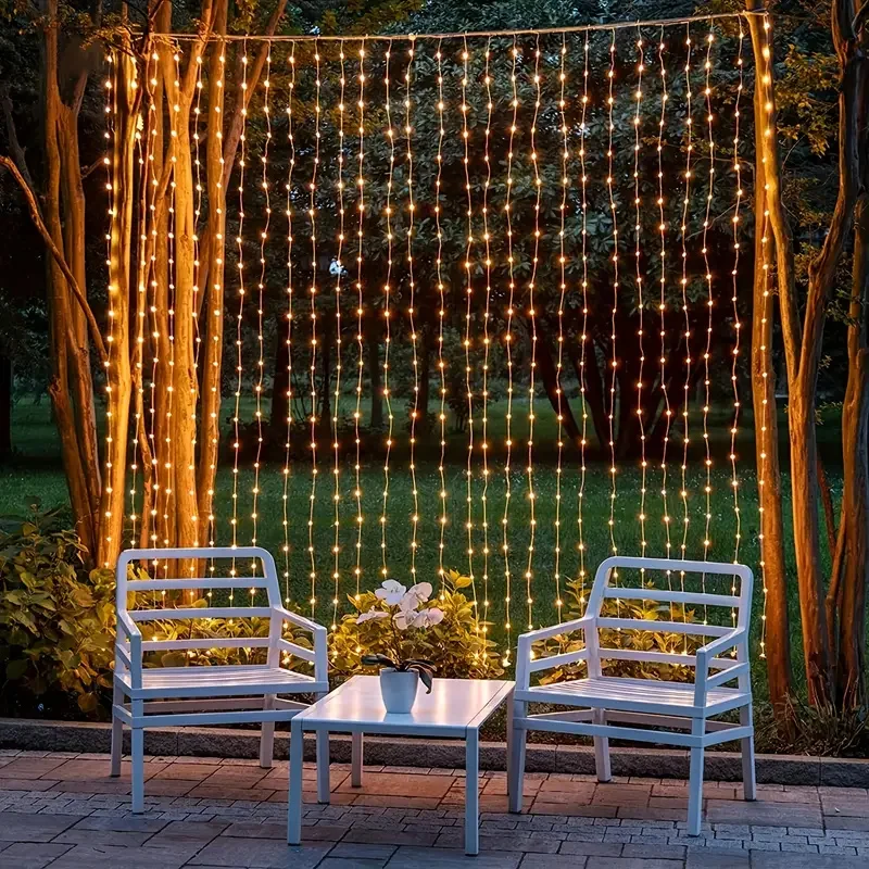 Imagem -02 - Solar Curtain Fairy Garland String Lights Jardim ao ar Livre Quintal Festa de Casamento Feriado de Natal Decoração de Halloween