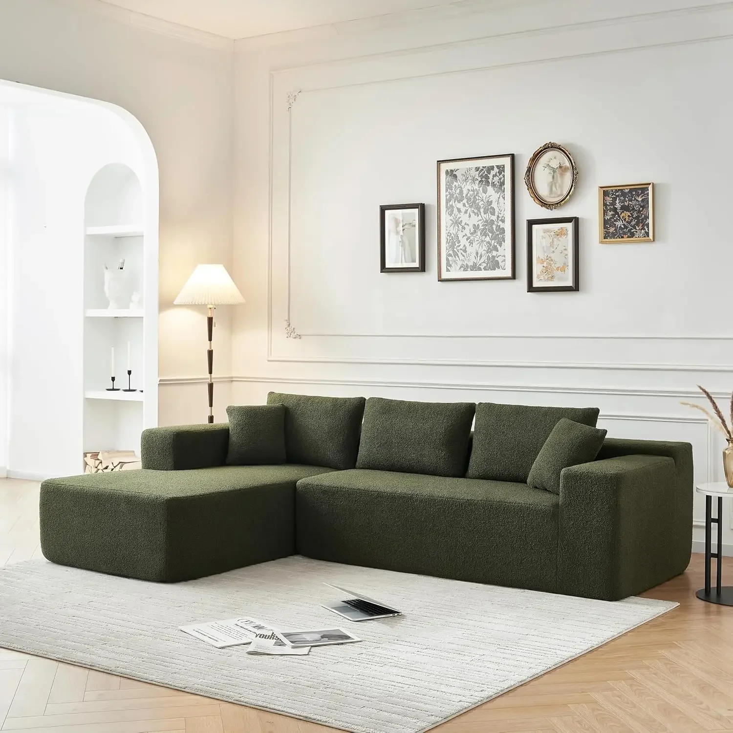 

104'' Modular Sectional Couch Fabric Corner Sofa Comfy Upholstered L-Shape Sectional Sofa with Chaise 5 Seater Cloud Sofa Green