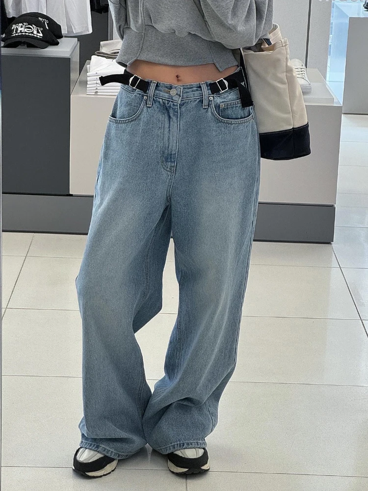 

High Waist Straight Leg Jeans Women's Fashionable Versatile Long Pants Spring Autumn High Waist Denim Blue Wide Leg Trousers