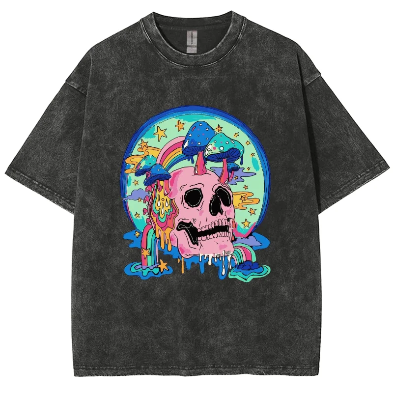 

Funny Skull Print Ladies T-Shirt Unisex Wash Loose Oversized Short Sleeve Street Hip Hop Top Tee Summer 2024