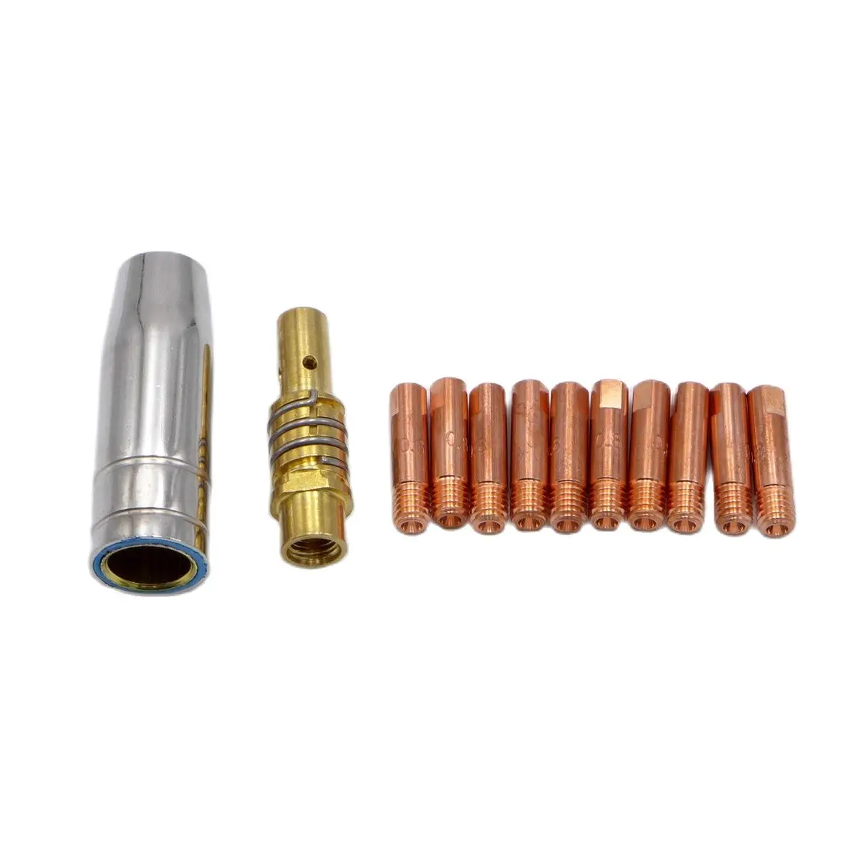 

12Pcs 15AK Welding Torch MIG Gas Nozzle Tip Holder Consumables M6 Thread 25mm Length 0.6mm 0.8mm 0.9mm 1.0mm