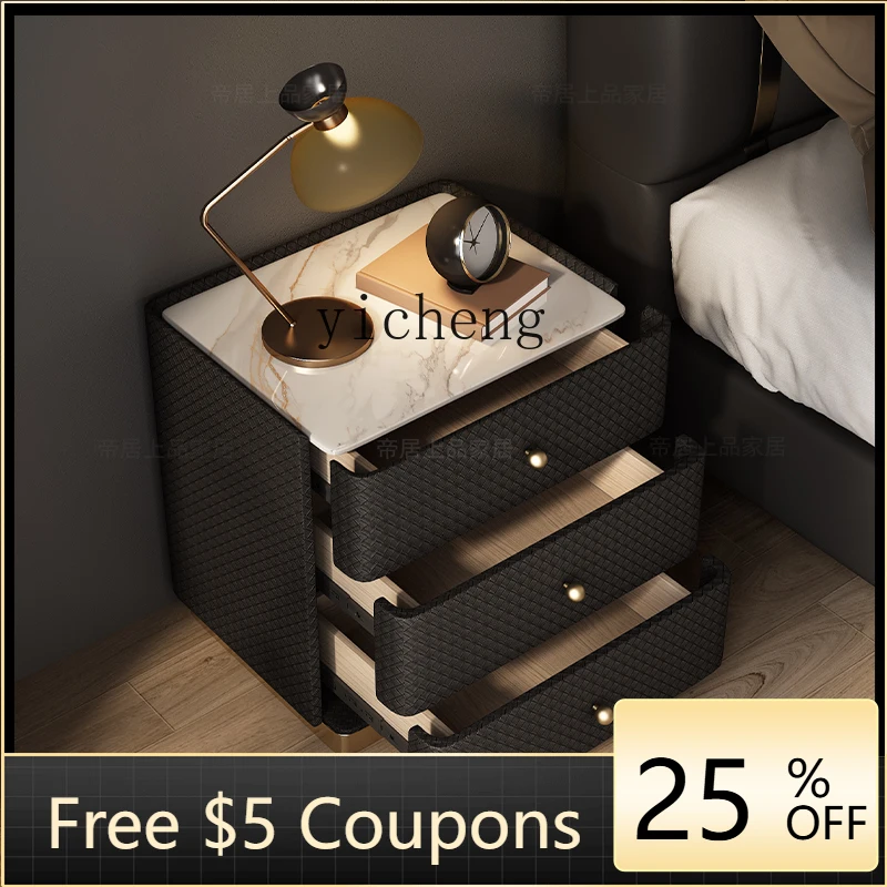 GZ   bedside table household bedroom square three-bucket cabinet solid wood rock slab bedside storage cabinet