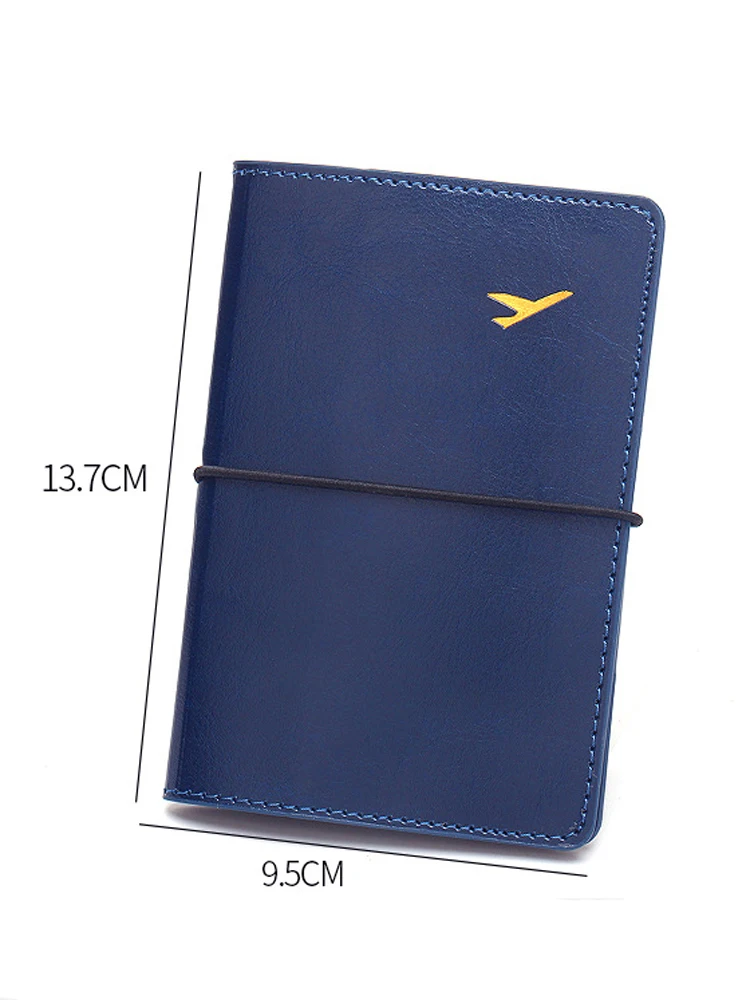 Funda de cuero para pasaporte para hombre y mujer, billetera de viaje ultrafina con banda elástica, antipérdida, tarjetero de crédito