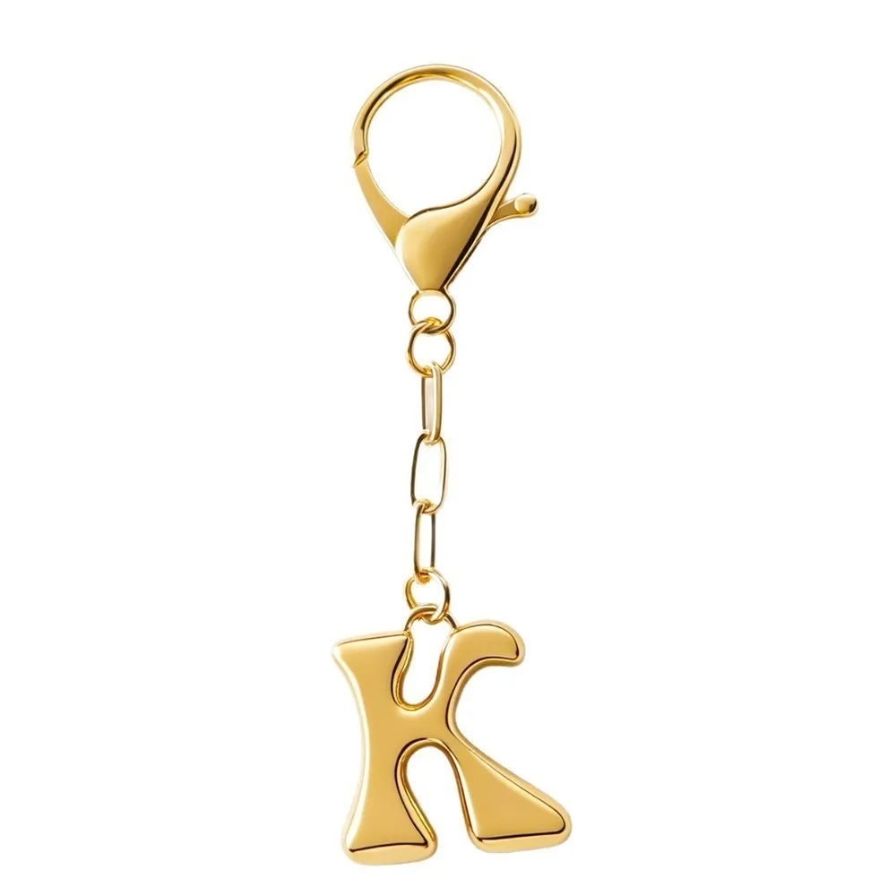 Gold Color 26 Letters Key Chains Bubble Letter Lobster Buckle Initial Letter Key Chains Metal English Letters Pendant