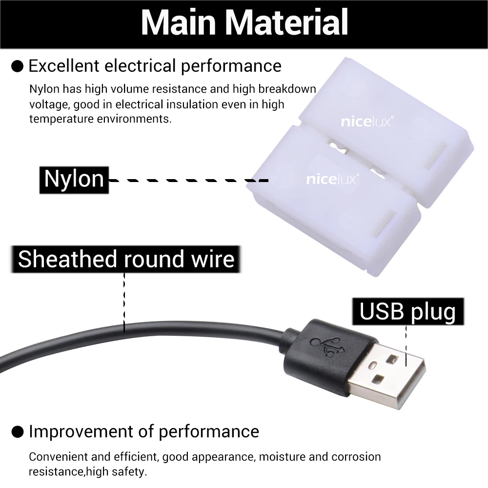 5 sztuk 2-pinowych kabli 27 cm Złącza taśm LED 8 mm 10 mm Złącze LED do złącza USB Darmowe spawanie dla taśm LED 5050 DC 12V 24V