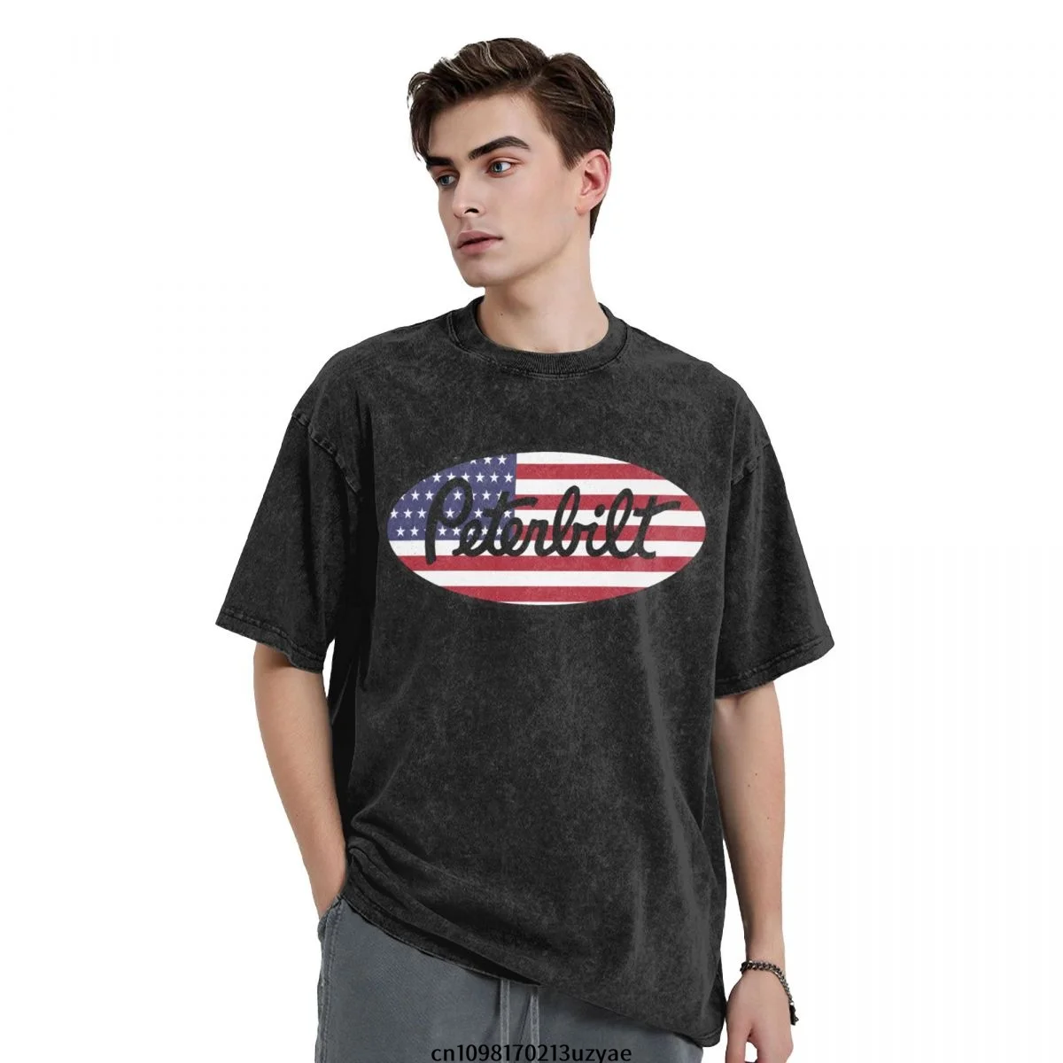 

Мужская винтажная хлопковая футболка Peterbilt с американским флагом и короткими рукавами, летняя футболка в стиле хип-хоп