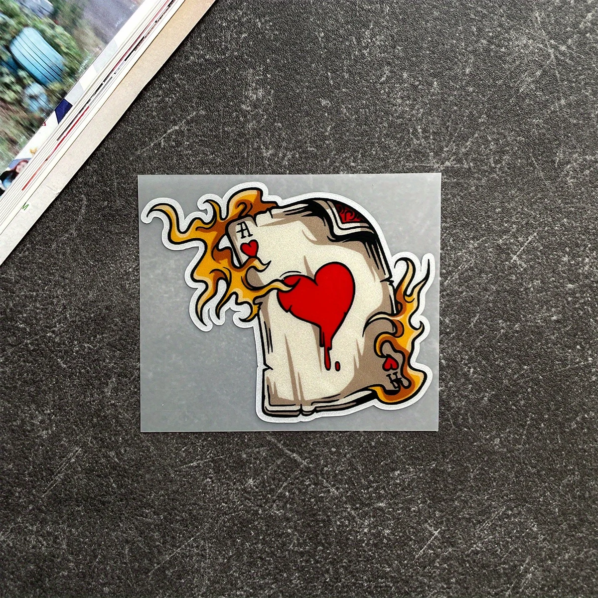 1Pc Poker Flame Heart Sticker,Waterproof for Window,Bumper,Windshield,Tank,Helmet Decor