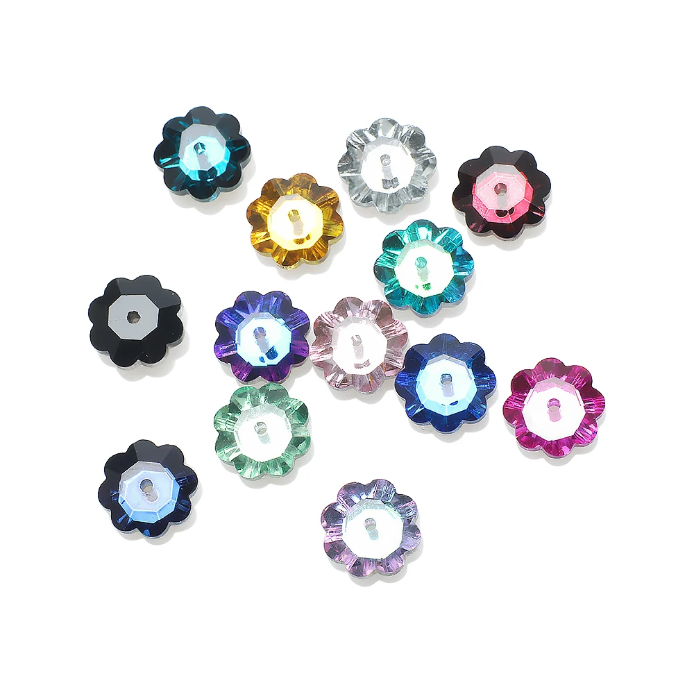 30Pcs Colorful Crystal Flower Pendants DIY 10mm Glass Petals Beads Flat Bottom For Jewelry Making Necklace Earrings Accessories