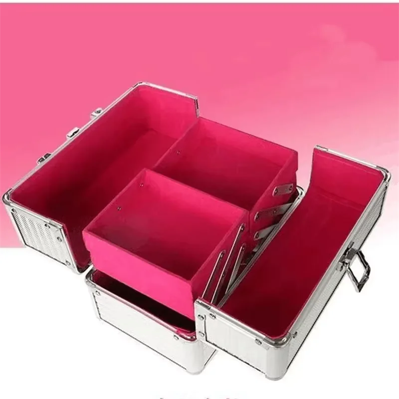 Portable Large Capacity Makeup Box Professional Makeup Artist Jewelry Cosmetics Storage Bag Nail Art Toolbox Box Metal