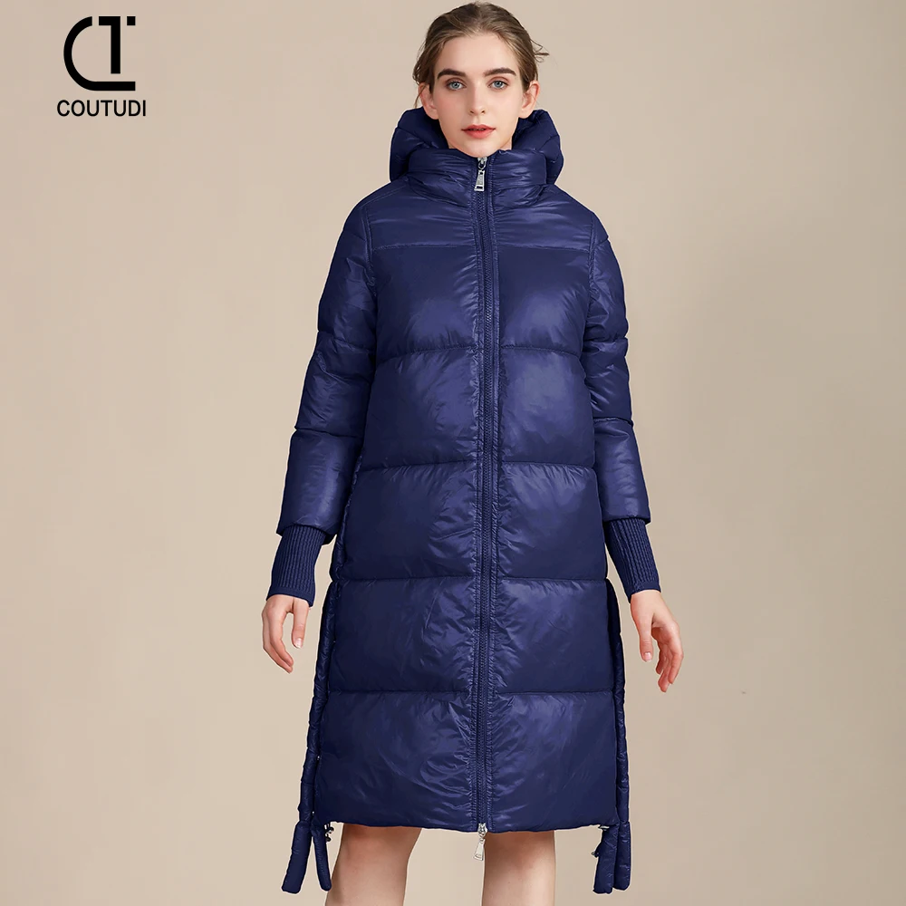 COUTUDI-Winter Coat for Women, Warm Down Jacket, Casual Loose Hooded Parkas, Long Parkas, Korean Style, New, 2024