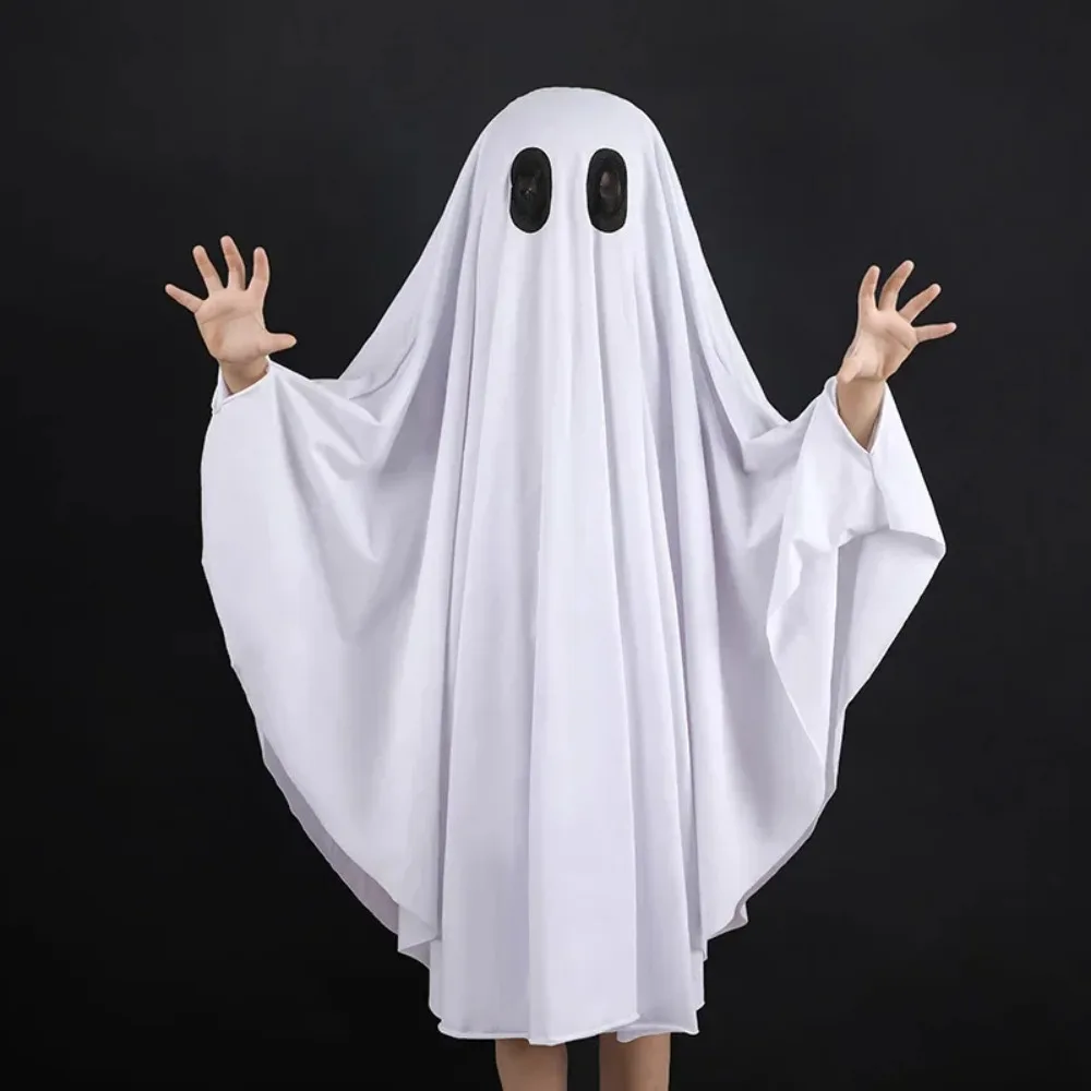 Assustador unissex halloween fantasma traje boo fantasma truque ou trato halloween fantasma manto branco assustador fantasia vestido meninos meninas