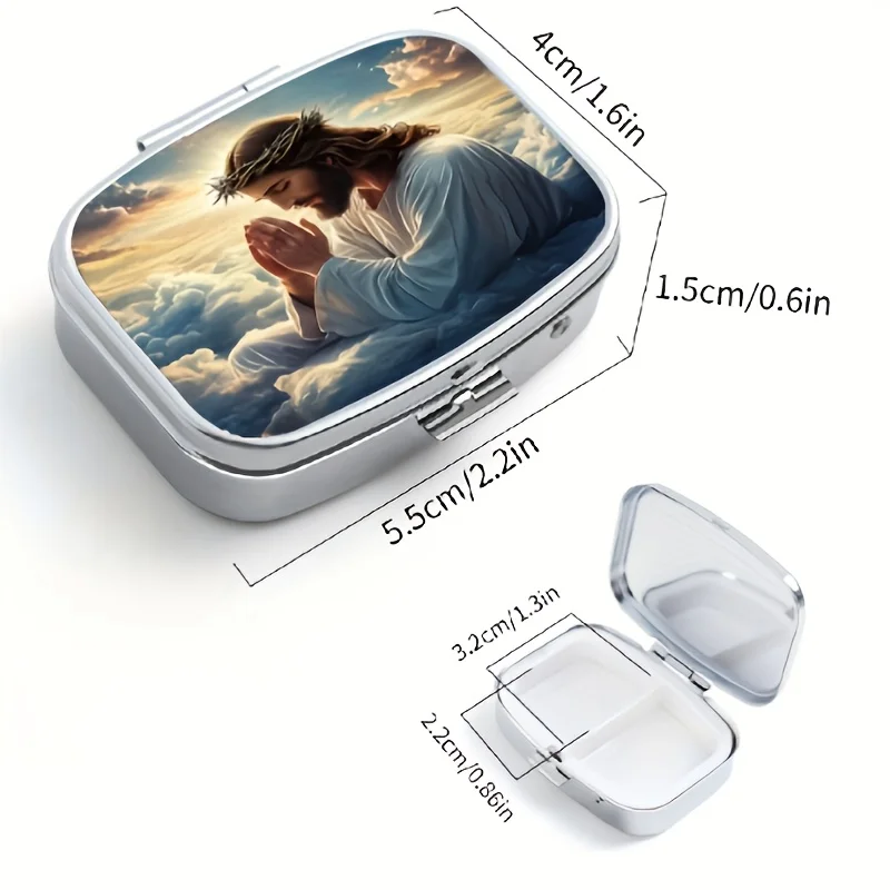 Plane 1 Charming Escape, Yunxiangjia Storage Box, 2-Compartment Square Mini Dispensing Box, Prayer Print Pattern Portable and Decorative Vitamin Storage Box, Suitable for Storing Jewelry, Pockets or Wallets for Unique Travel