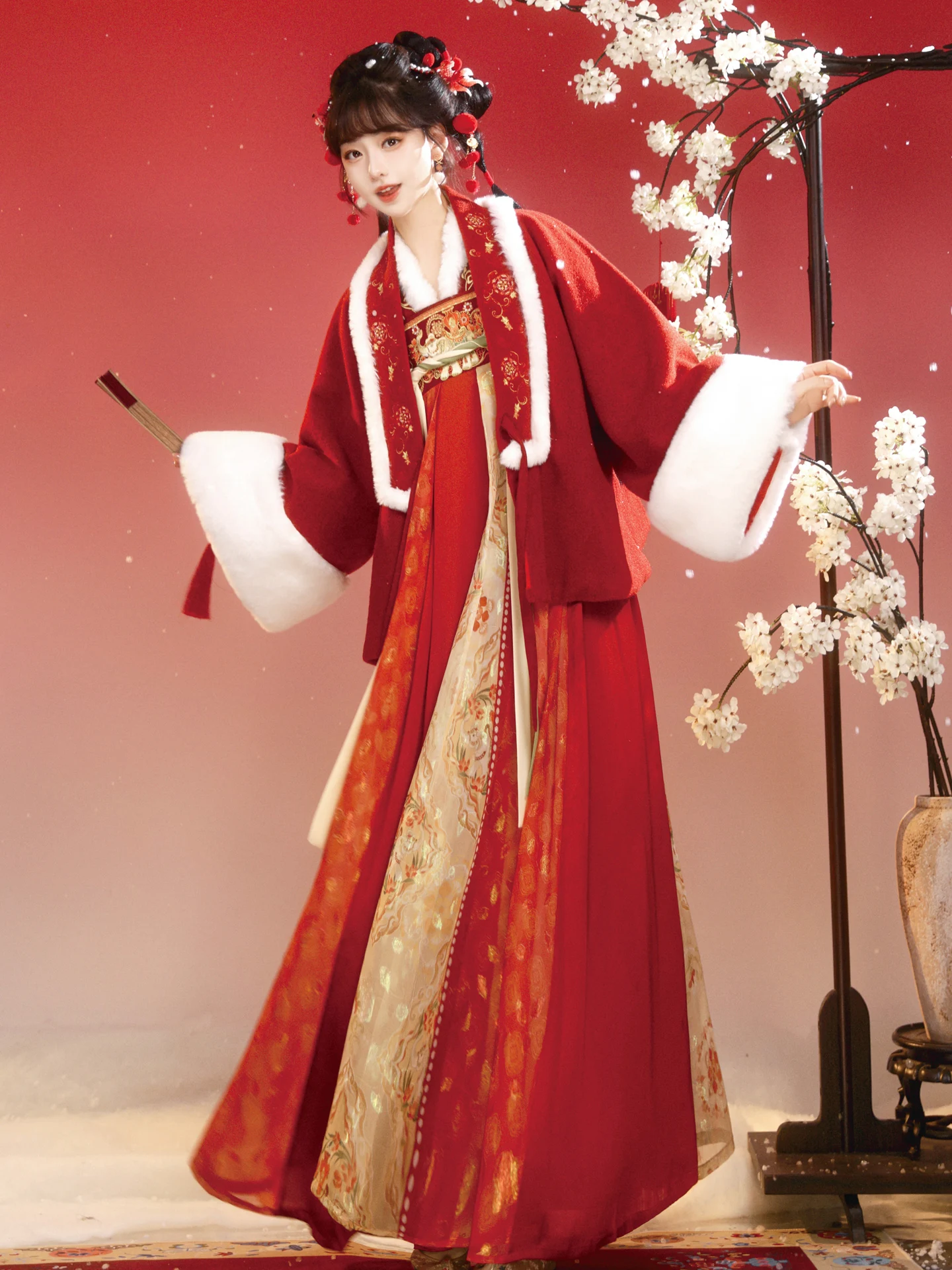 

Original New Tang Dynas Sle Embroidered Jaet And ter Dr Traditional Hanfu Women's Clothing Polyester Fiber